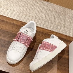 Valentino ROCKSTUD UNTITLED SNEAKER IN CALFSKIN LEATHER WITH METALLIC STRIPE