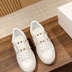 Valentino ROCKSTUD UNTITLED SNEAKER IN CALFSKIN LEATHER WITH METALLIC STRIPE