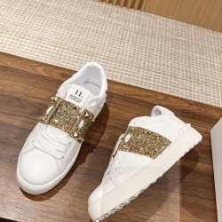 Valentino ROCKSTUD UNTITLED SNEAKER IN CALFSKIN LEATHER WITH METALLIC STRIPE