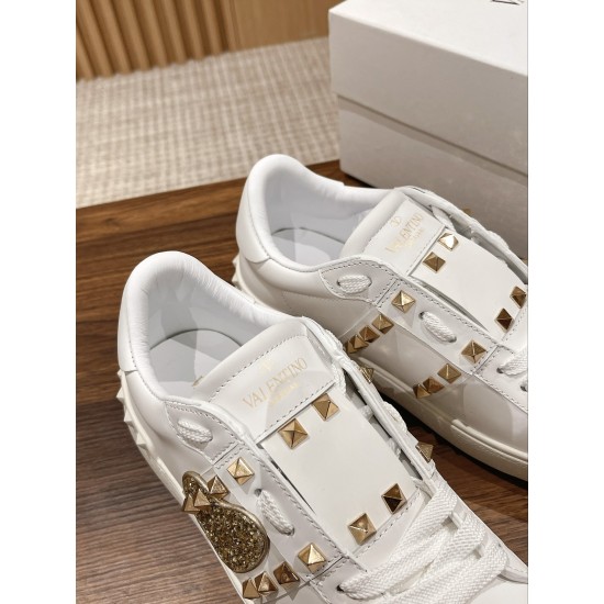 Valentino ROCKSTUD UNTITLED SNEAKER IN CALFSKIN LEATHER WITH METALLIC STRIPE