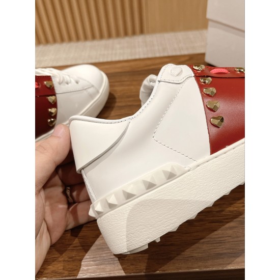 Valentino ROCKSTUD UNTITLED SNEAKER IN CALFSKIN LEATHER WITH METALLIC STRIPE