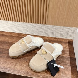 Prada Suede and shearling slippers