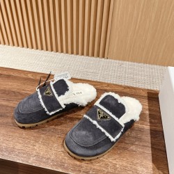 Prada Suede and shearling slippers