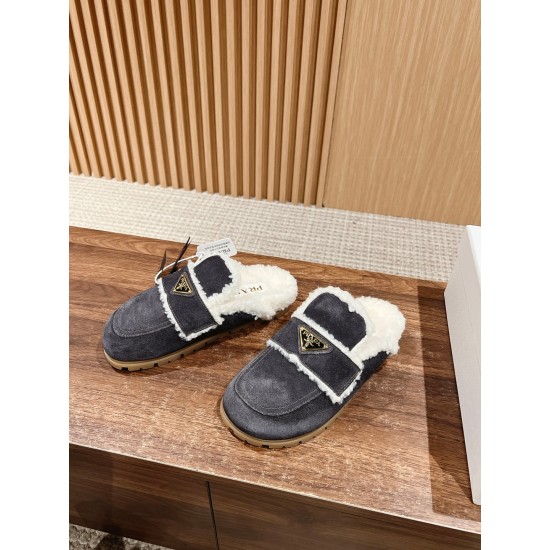 Prada Suede and shearling slippers