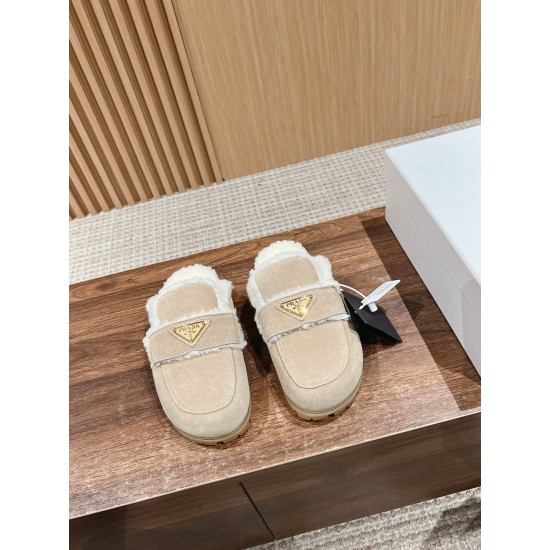 Prada Suede and shearling slippers