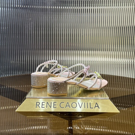 Rene caovilla Caterina Peach Slider Sandal With Crystals