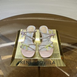 Rene caovilla Caterina Peach Slider Sandal With Crystals