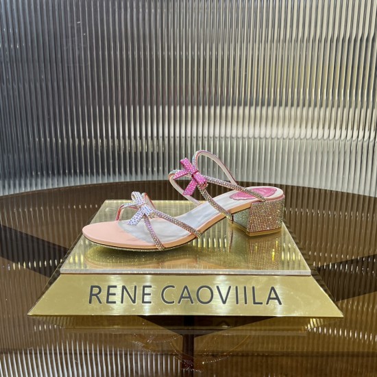 Rene caovilla Caterina Peach Slider Sandal With Crystals