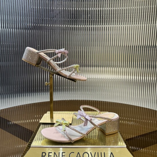 Rene caovilla Caterina Peach Slider Sandal With Crystals